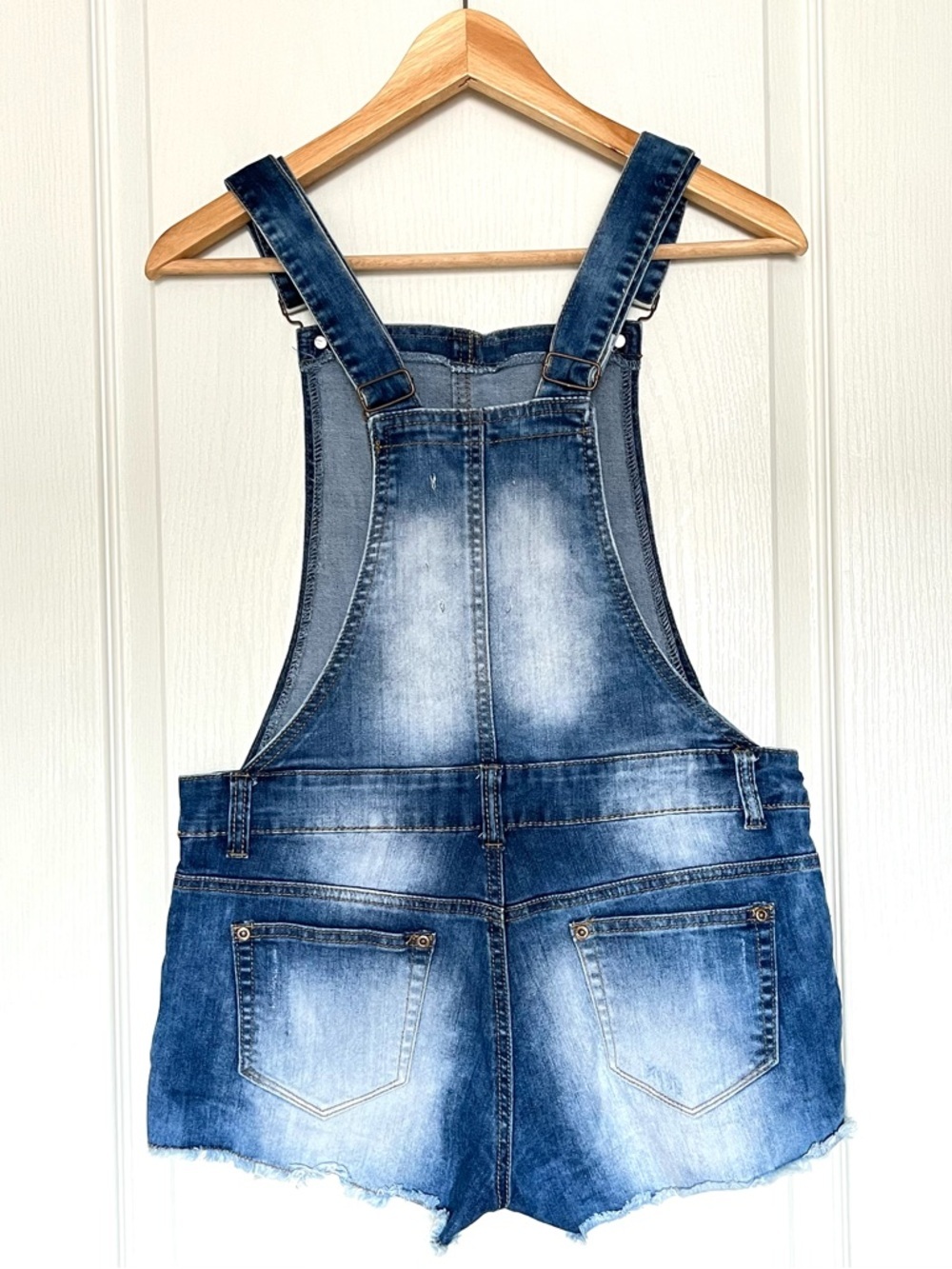 Parisian Collection Luxury Line Distressed Denim Dungaree Overalls Size 9 Y2K - Picture 2 of 14